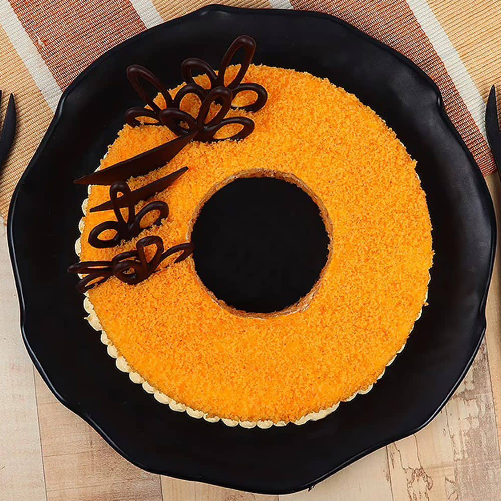 Doughnut Shaped Orange Cake Top View of Donut Like Orange Cake N Chocolate Topping