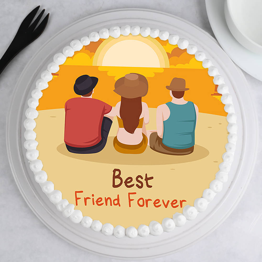 Top View of Friendship Day Photo Cake For Best Friends