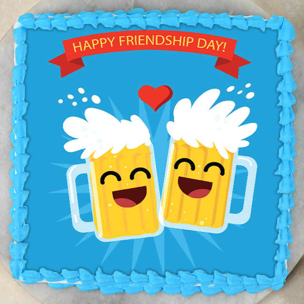 Square Friendship Day Photo Cake Top View of Friendship Fun Cake For Friendship Day