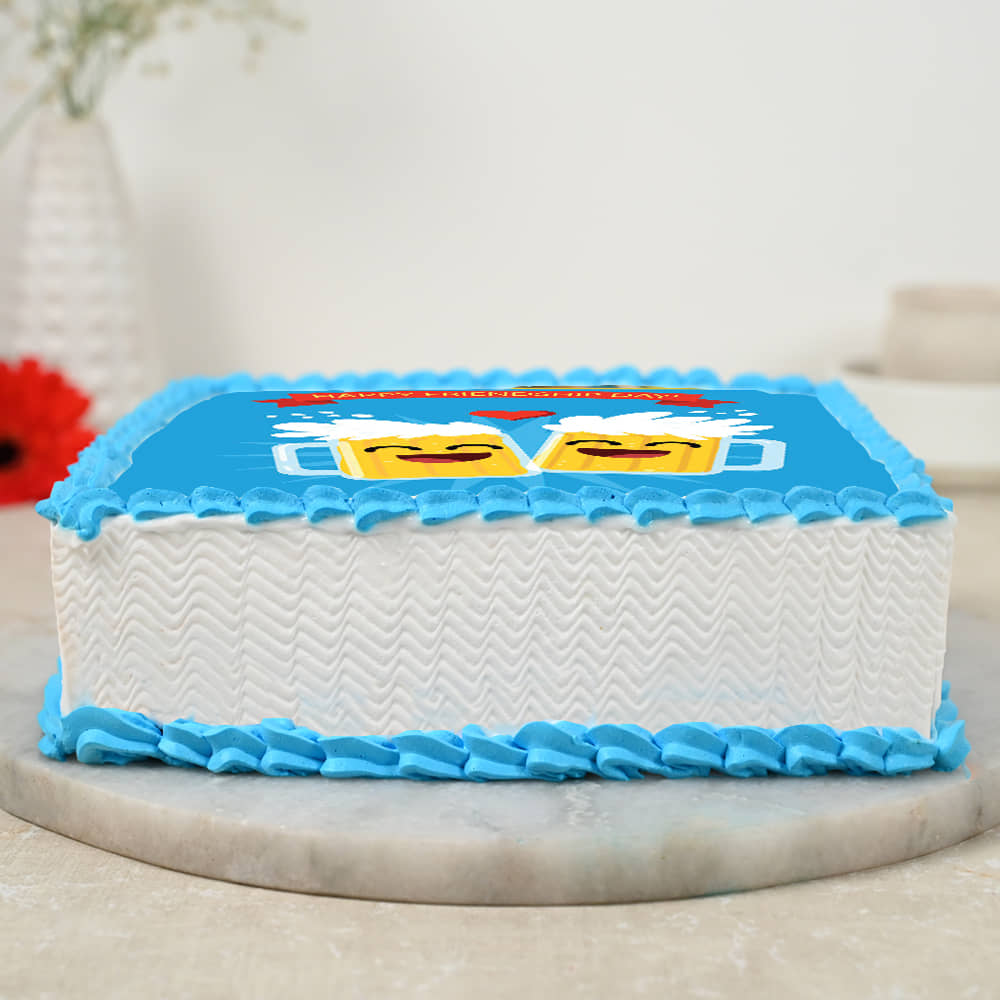 Square Friendship Day Photo Cake Side View of Friendship Fun Cake For Friendship Day