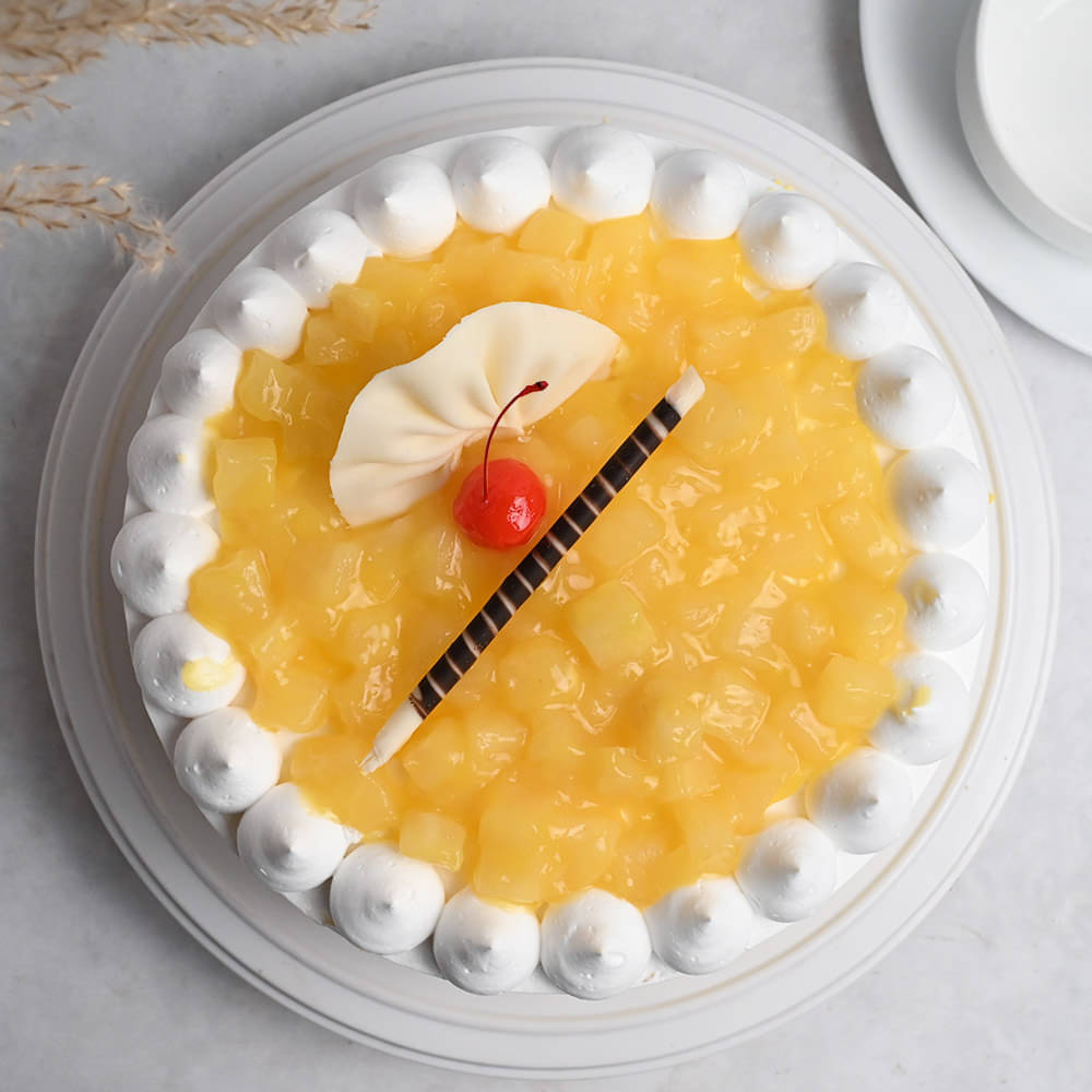 Top View of Whipped Cream Pineapple Cake