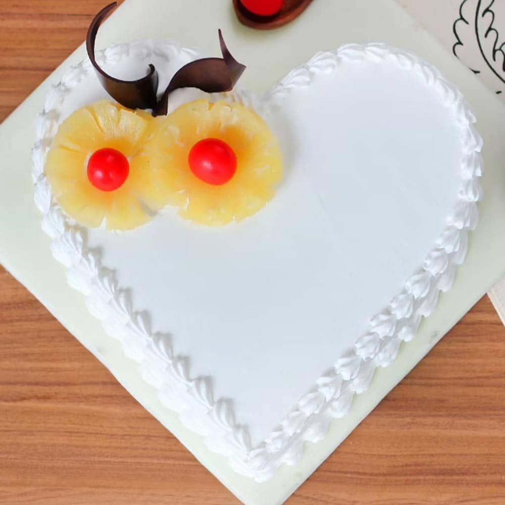 Top View of Heart Shaped Pineapple Cake