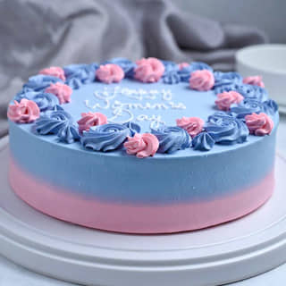 Front View Pinky Blue Strawberry Women’s Day Cake Front View Pink Coral Strawberry Cake for Womens Day
