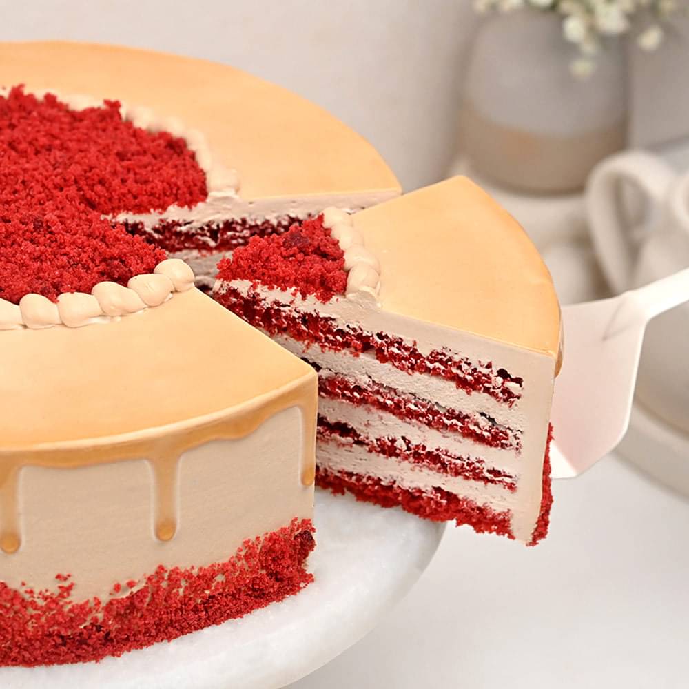 Sliced View of Red Velvet Choco Coffee Cake