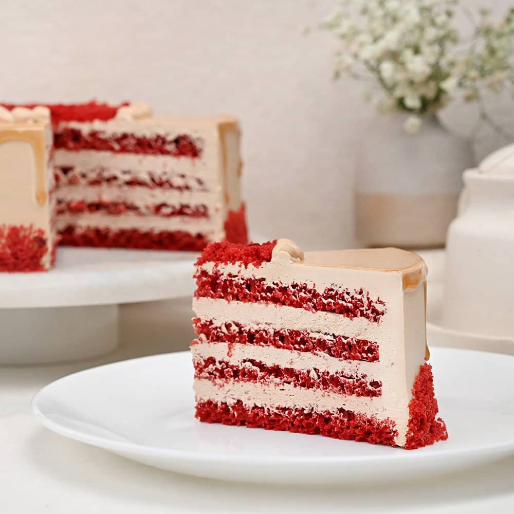 Sliced View of Red Velvet Choco Coffee Cake