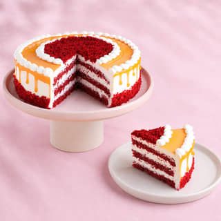 Red Velvet Coffee Drip Cream Cake Slice view Red Velvet Coffee Drip Cream Cake Slice view