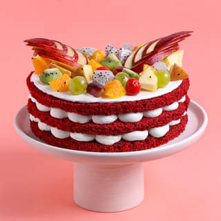Front View of Red Velvet Fruit Cake