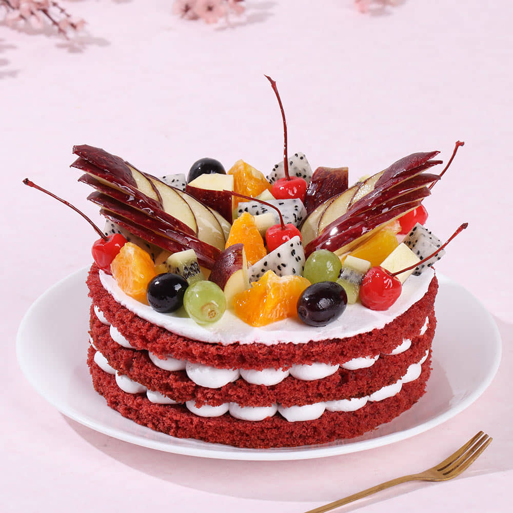 Top View of Red Velvet Fruit Cake