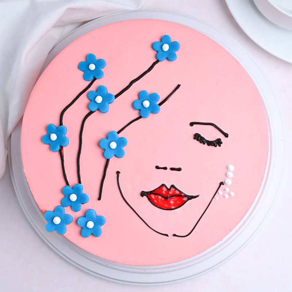 Floral Red Velvet Cake For Her Top View Womens Day Red Velvet Cake