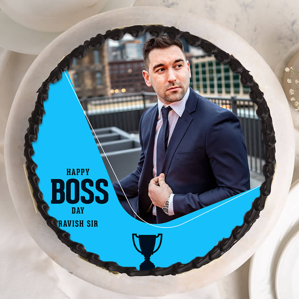 Lateral View of Boss Day Picture Cake