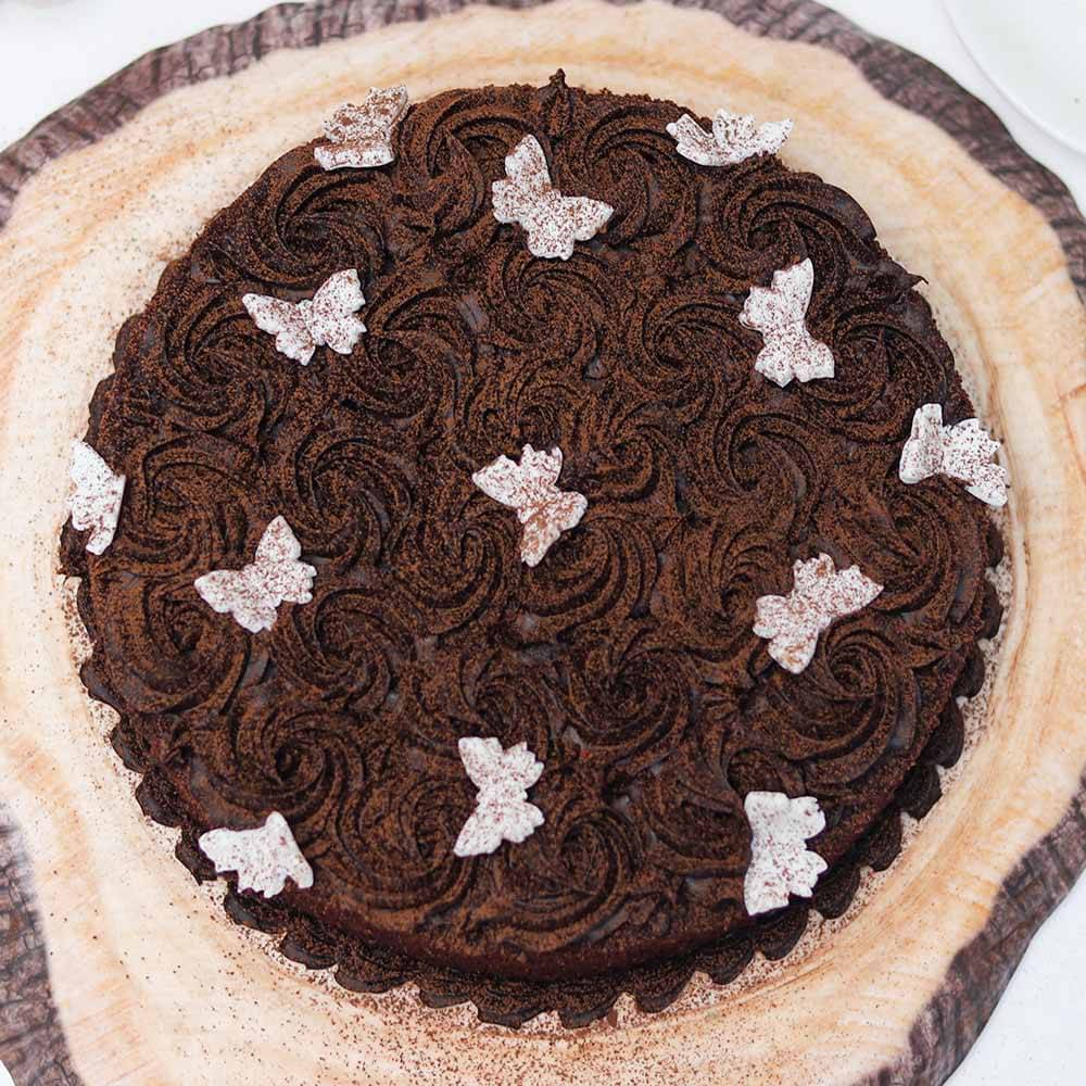 Chocolate Truffle Butterfly Topping Cake Top View of Choco Truffle Butterfly Topping Cake