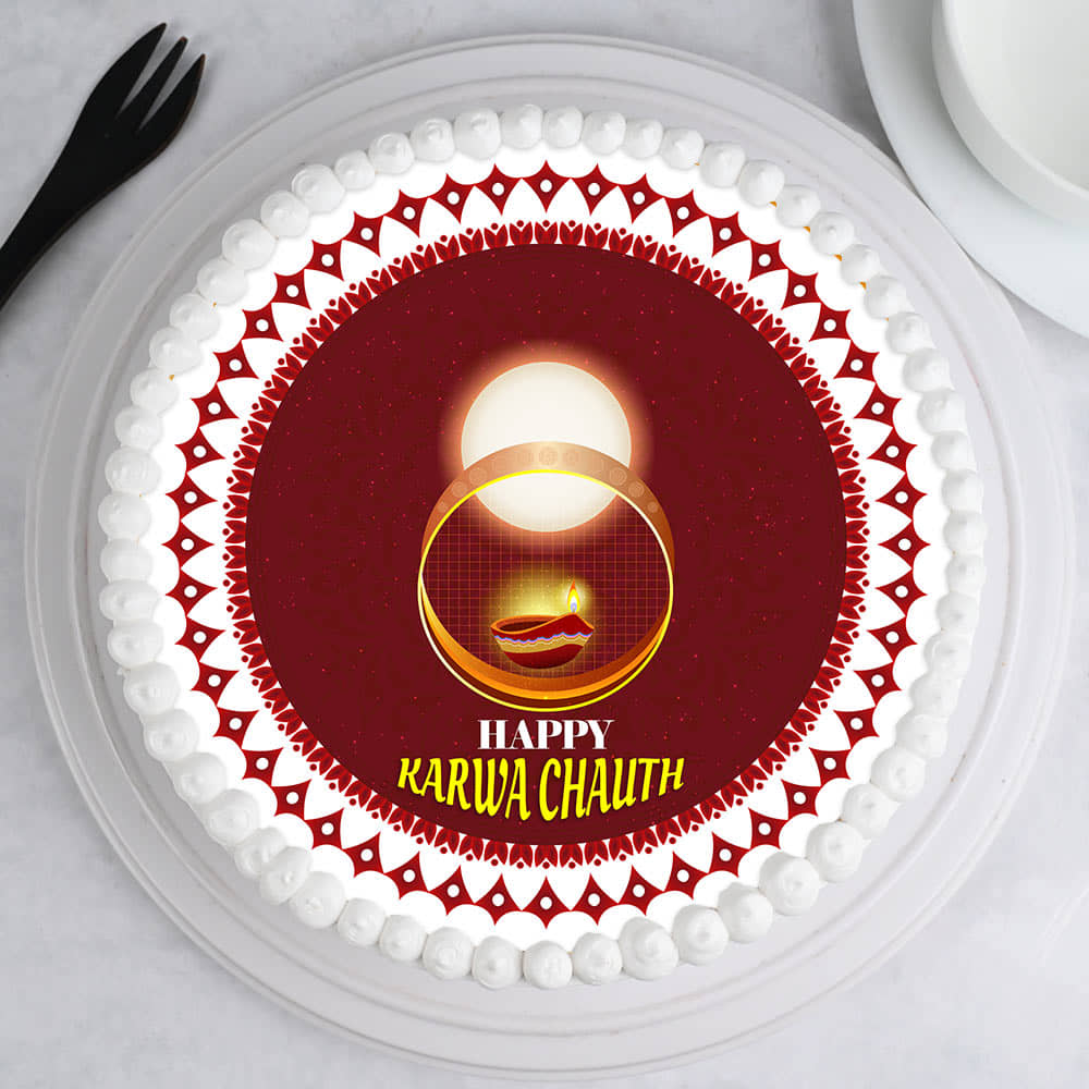 Round Karwa Chauth Poster Cake Round Karwa Chauth Poster Cake