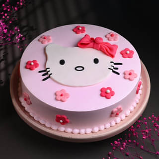 Round Kitty Fondant Cake - Birthday Fondant Kitty Cake