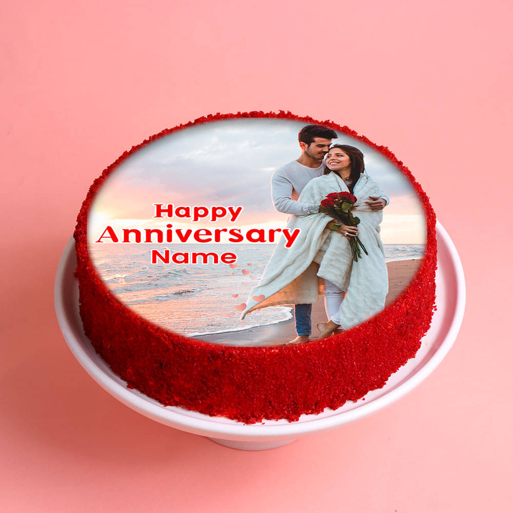 Red Velvet Photo Cake For Anniversary