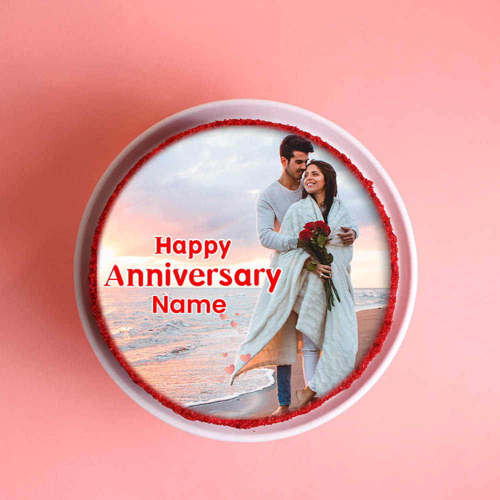 Red Velvet Photo Cake For Anniversary
