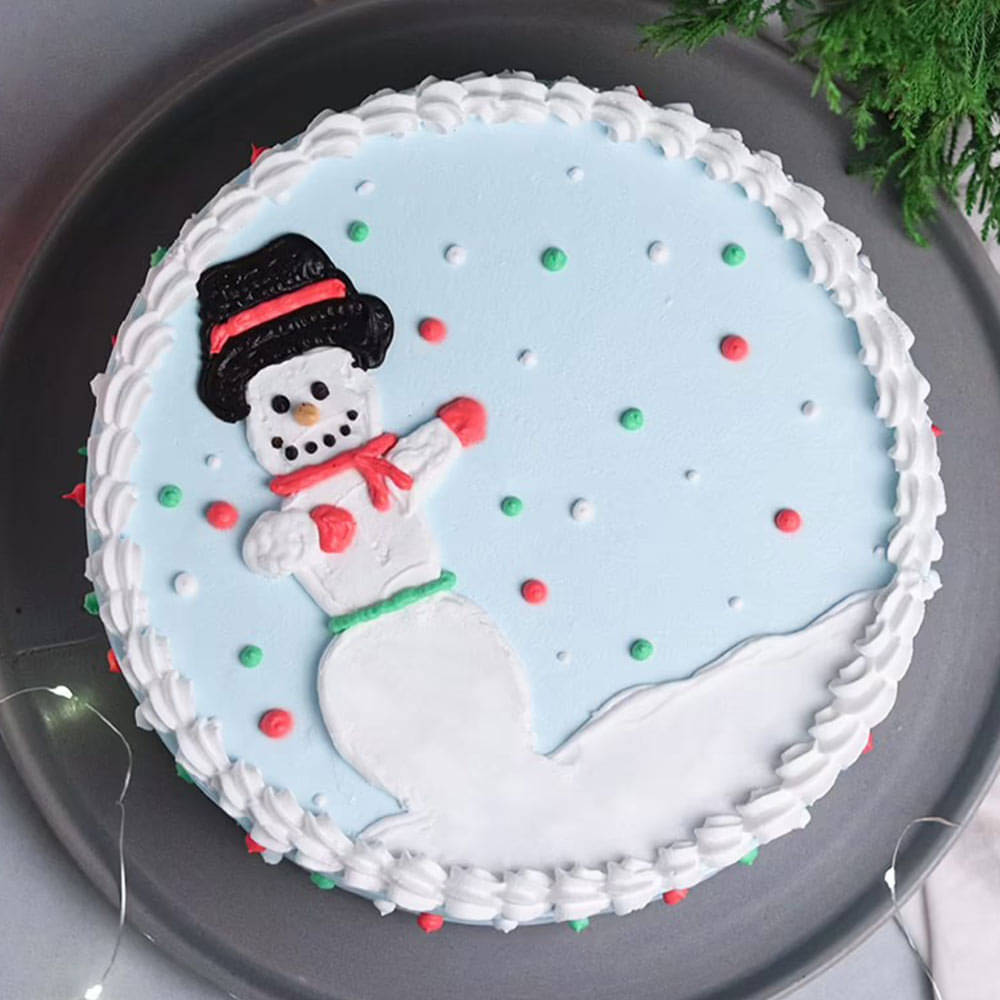 Snowman Christmas Pineapple Cake Top View of Snowman Cake