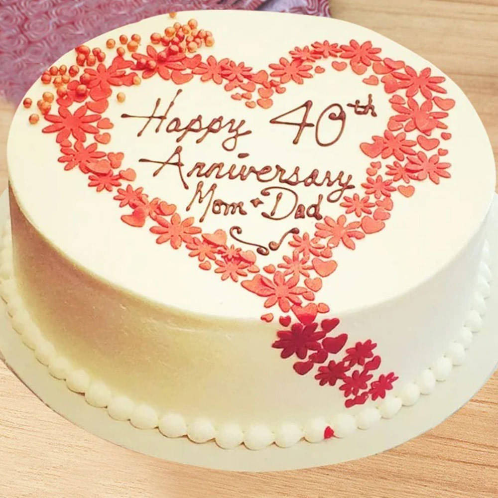 40th Wedding Anniversary Cake With Red Rose Flower Spray | Susie's Cakes