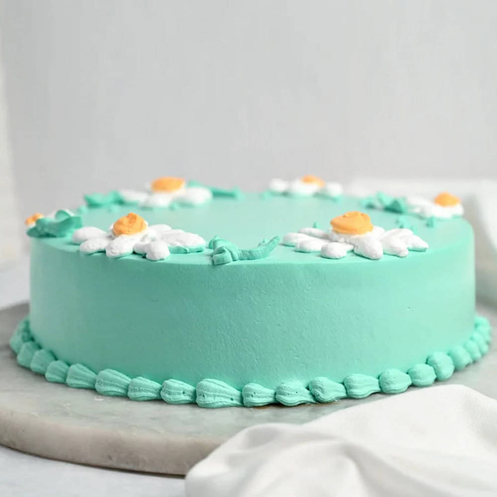 Top View of Round Creamy Pineapple Cake