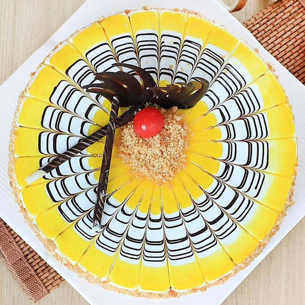 Top View of Butterscotch Cake With Chocolate Swirls