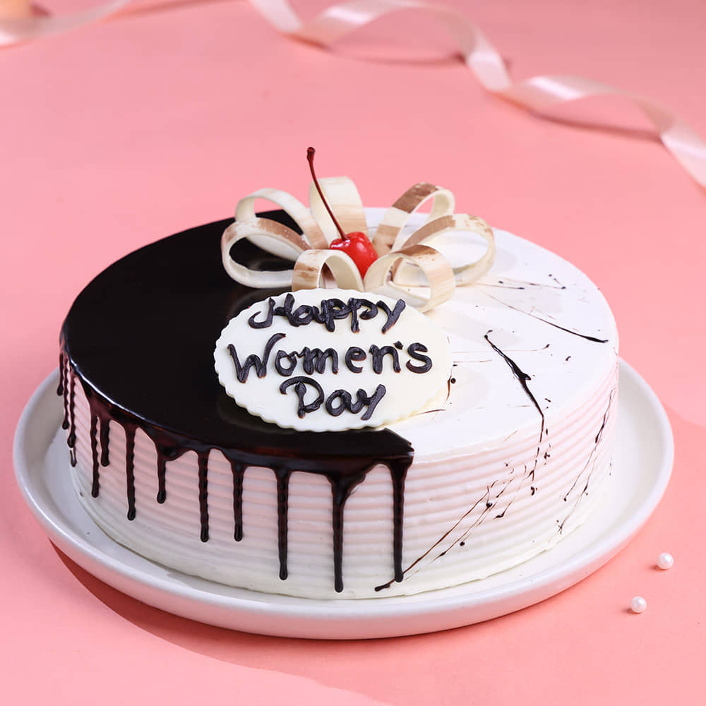 Womens Day Choco Vanilla Cake Top View of Round Shaped Choco Vanilla Cake for Womens Day