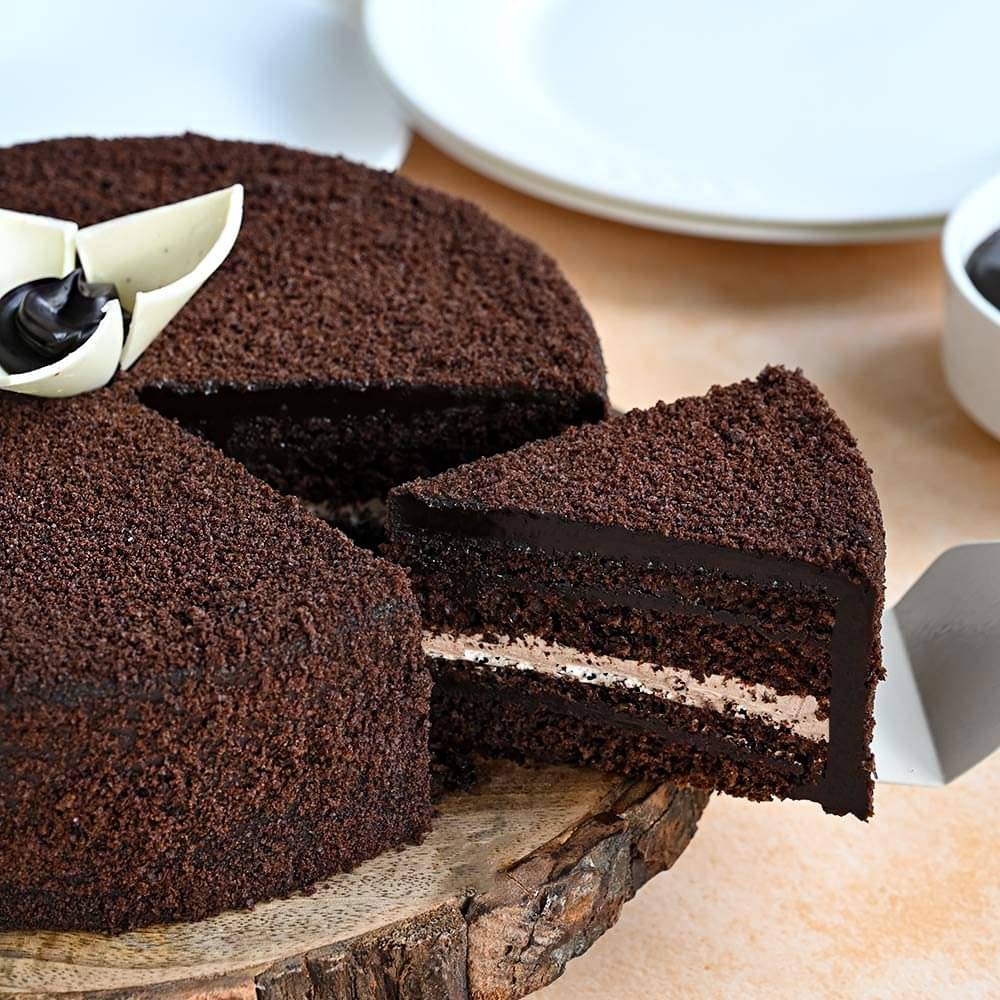 Sliced View of Chocolate Ganache Truffle Cake