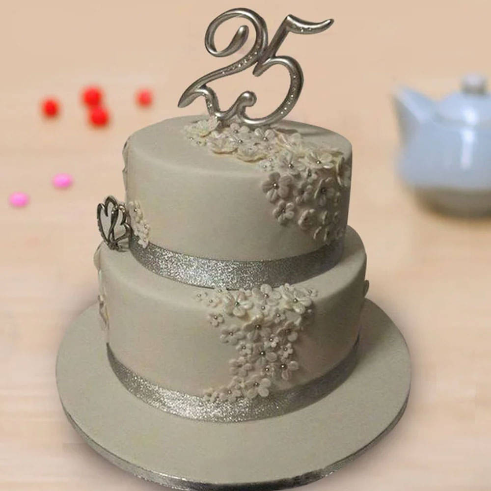 25th Anniversary Cake Topper double Sided Silver Glitter - Etsy