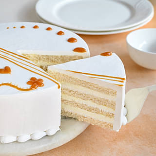 Sliced View of Round Vanilla Caramel Cake
