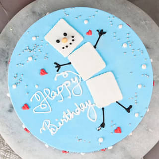 Round Snowman Happy Birthday Vanilla Cake