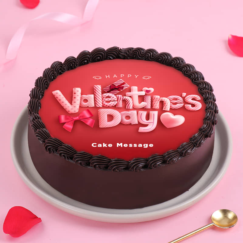Dainty Choco Love Cake Round Valentine Day Photo Cake