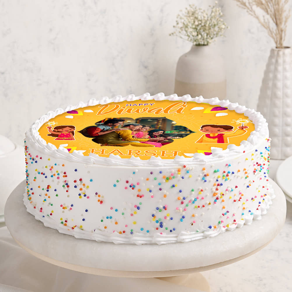 Side View of Velvet Diwali Delicacy - A Diwali Photo Cake in Red Velvet Cake Flavor