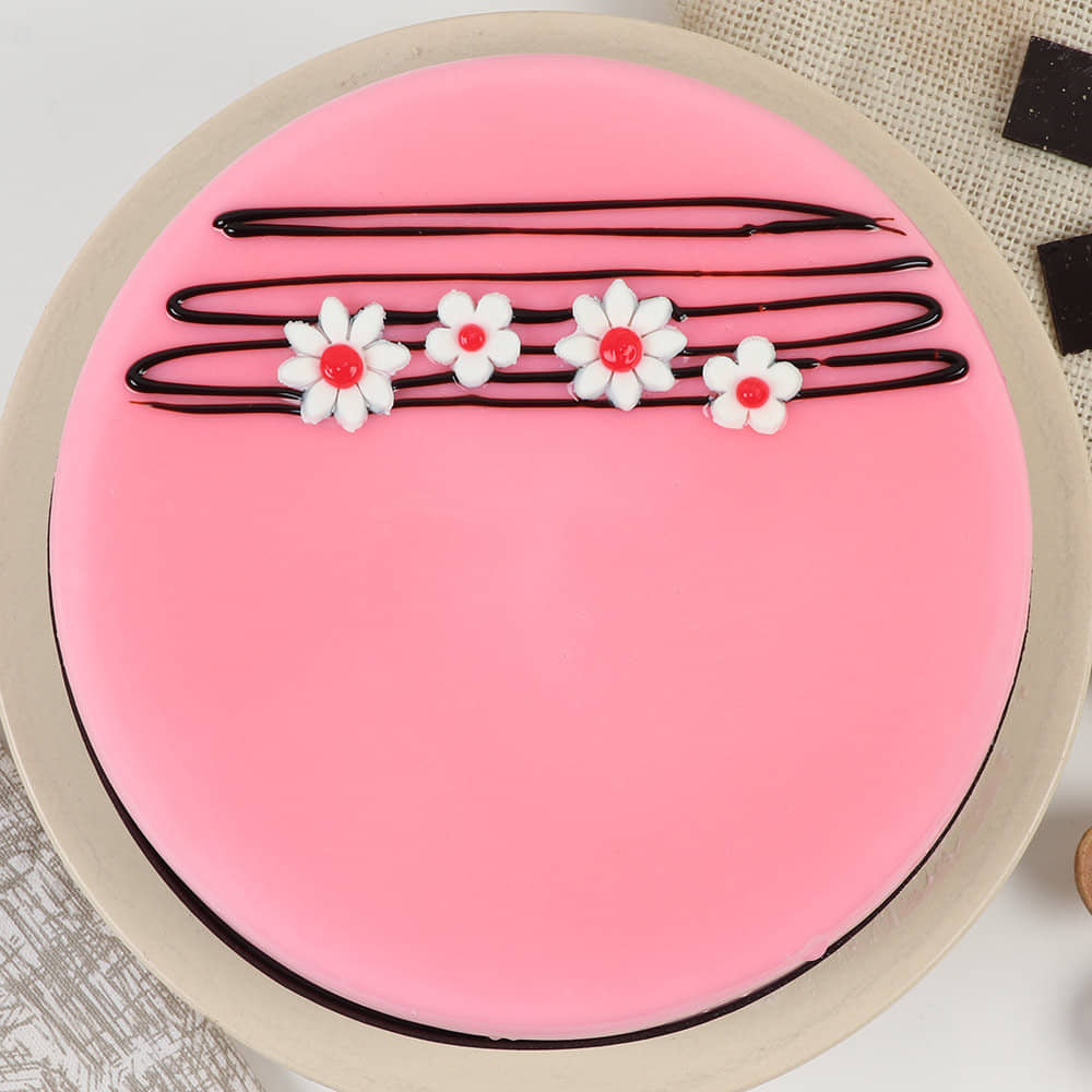 Floral Design Pink Strawberry Cake Round Strawberry Cream Cake