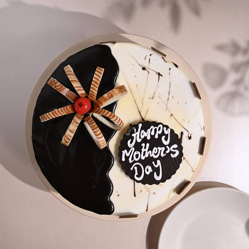 Front View of Vanilla and Chocolate Cake For Mothers Day 