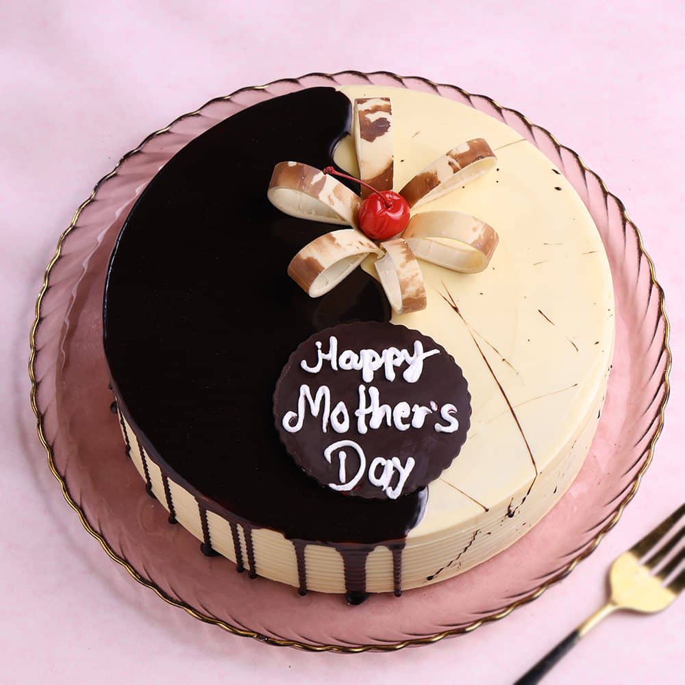 Front View of Vanilla and Chocolate Cake For Mothers Day 