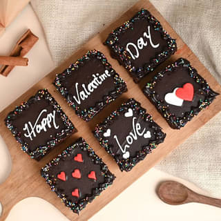 Top View of Set Of 6 Valentine Themed Chocolate Brownies