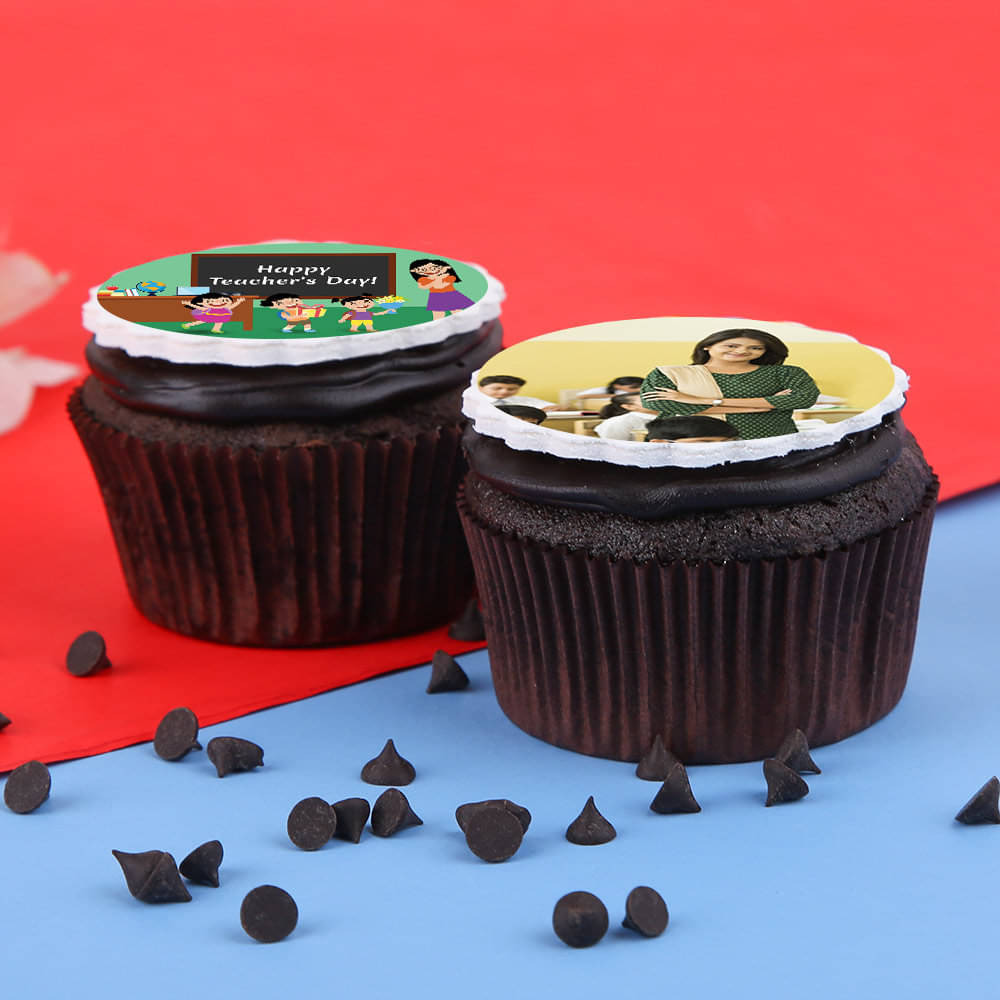 Set of Two Teachers Day Personalised Cupcakes Set of Two Custom Teachers Day Cupcake Duo