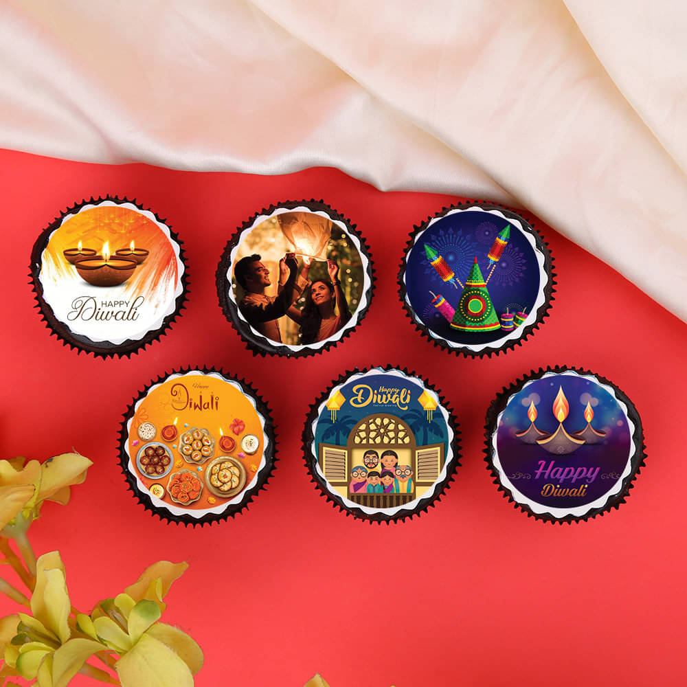 Top View of 6 Diwali Cupcakes