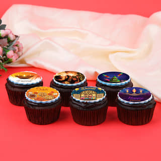 Side View of of 6 Diwali Cupcakes