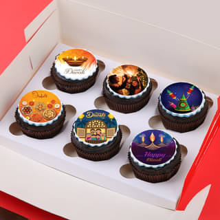6 Diwali Cupcakes in a Open Box