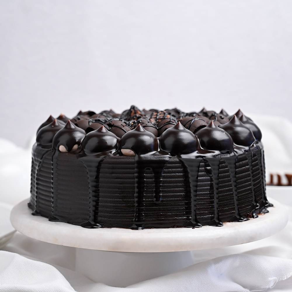 Side View of Chocolate Loaded Glazed Cake