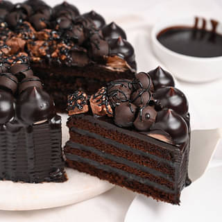 Sliced View of Chocolate Loaded Glazed Cake