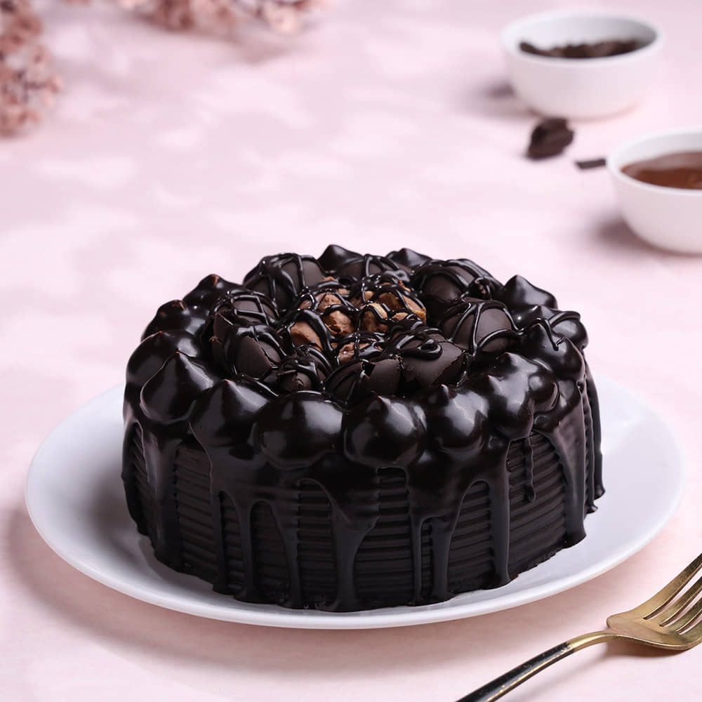 Side View of Chocolate Loaded Glazed Cake