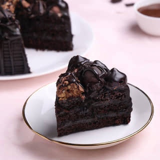 Sliced View of Chocolate Loaded Glazed Cake