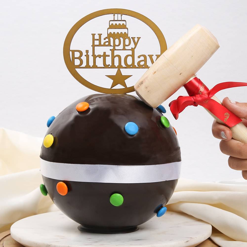 Side View of Birthday Chocolate Pinata Cake