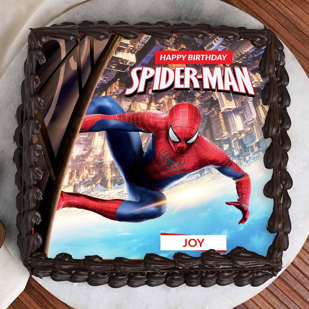 Top view of Spider Man Birthday Cake