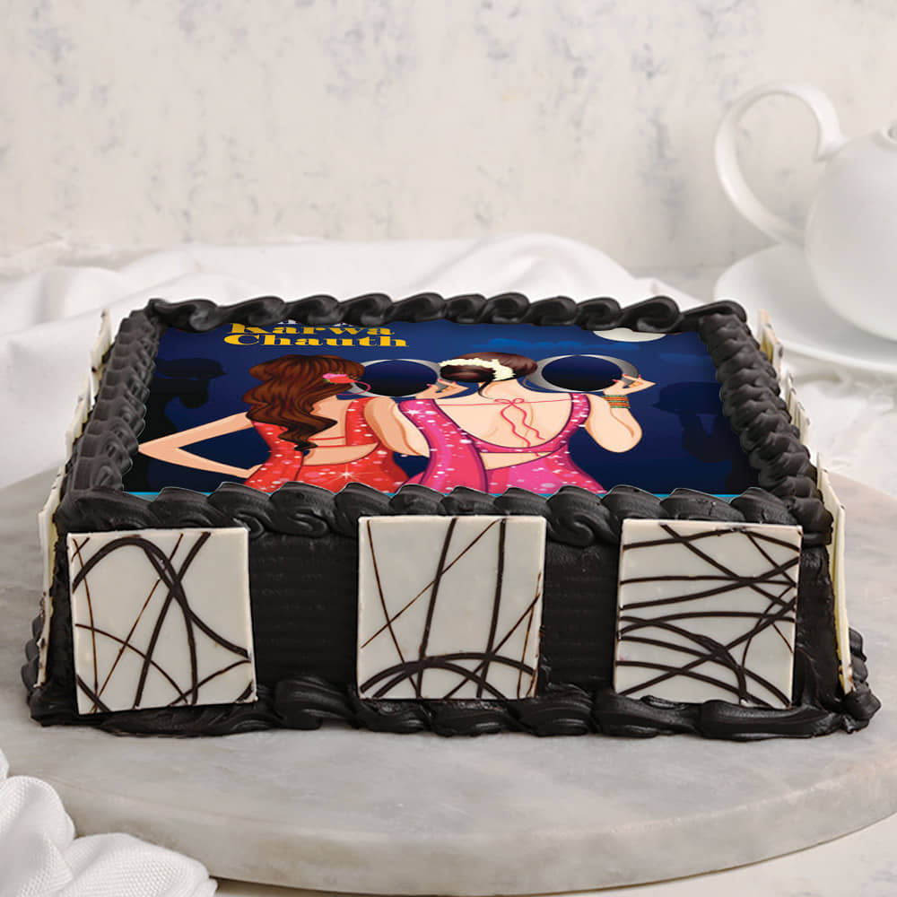 Side View of Karwa Chauth Special Poster Cake