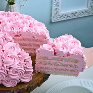Sliced View of Strawberry Rose Cake