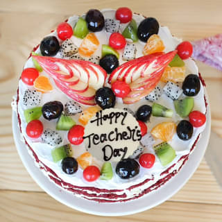Top View of Teachers Day Red Velvet Cake