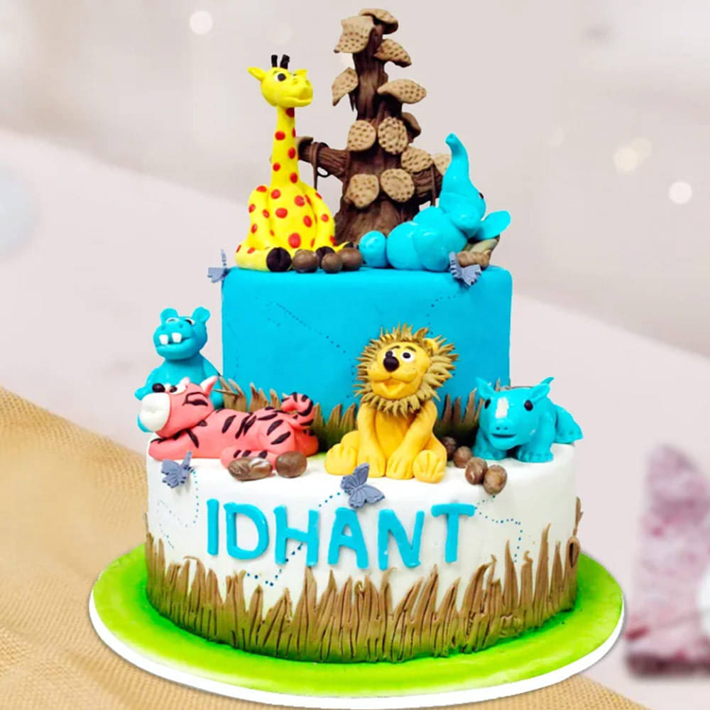 Jungle Animals Party Theme Cake