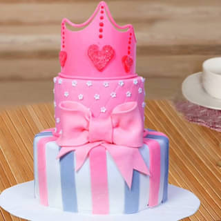 Pink Crown Theme Cake for Girl Birthday