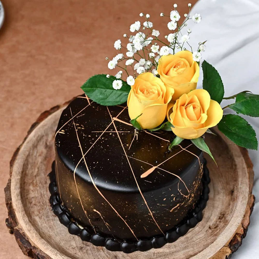 Top View of Toothsome Chocolate With Yellow Blooms